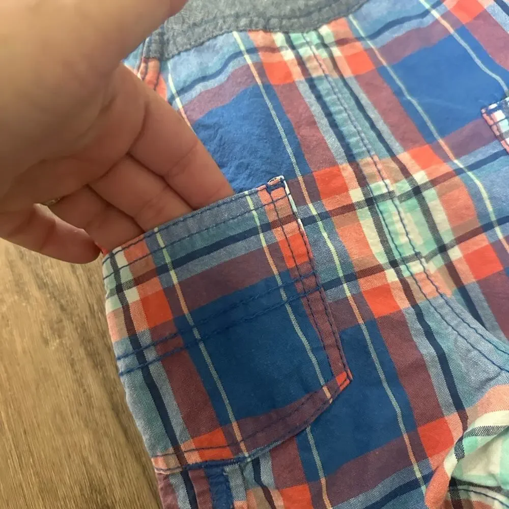 OshKosh B'gosh Colorful Plaid‎ Infant Overalls, Blue, White, Red, Patriotic, 6m